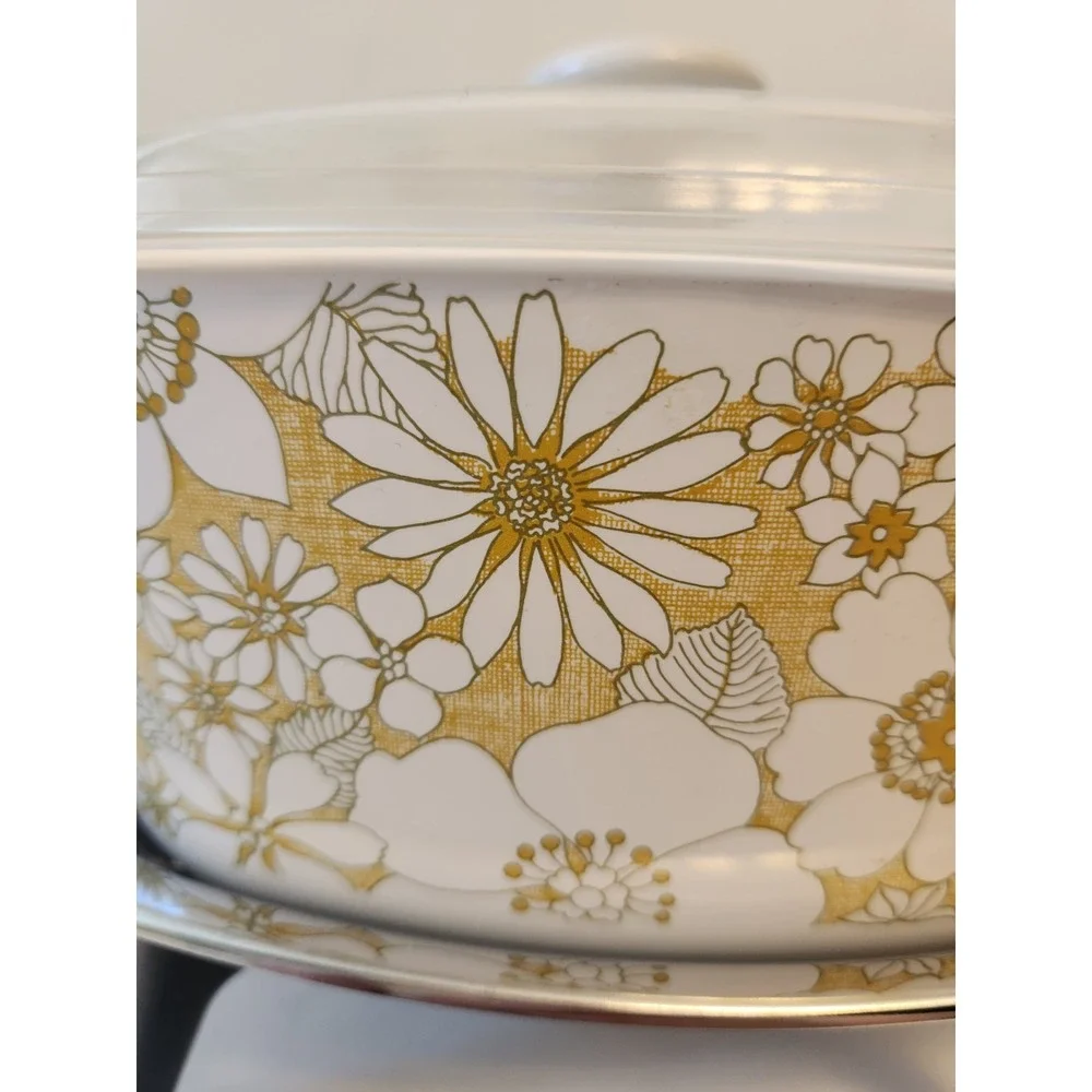 Vtg Corning Ware 1st Floral Bouquet Casserole With MCM Warmer P 2 1/2 B Qt RARE